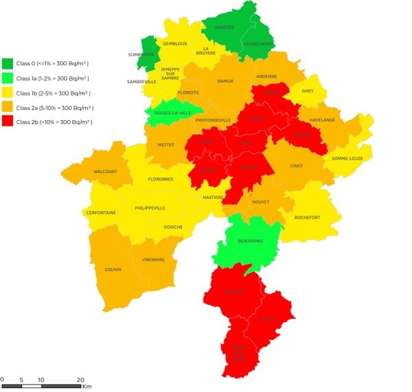 Classement radon des communes de la Provinces de Namur 2026