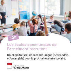 Les écoles communales de Fernelmont recrutent un(e) maître(sse) de seconde langue (néerlandais et/ou anglais)